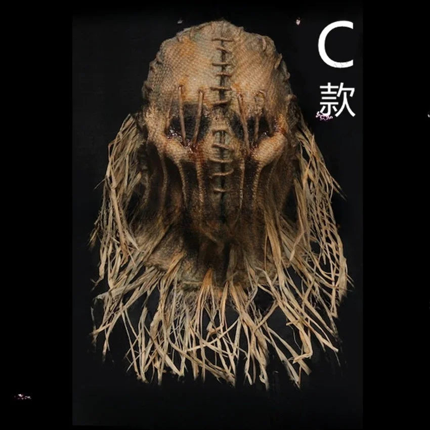 Máscara de espantapájaros de terror para Halloween, accesorios de Halloween aterradores, máscara de látex de cabeza completa, conjunto de disfraz para fiesta de cosplay