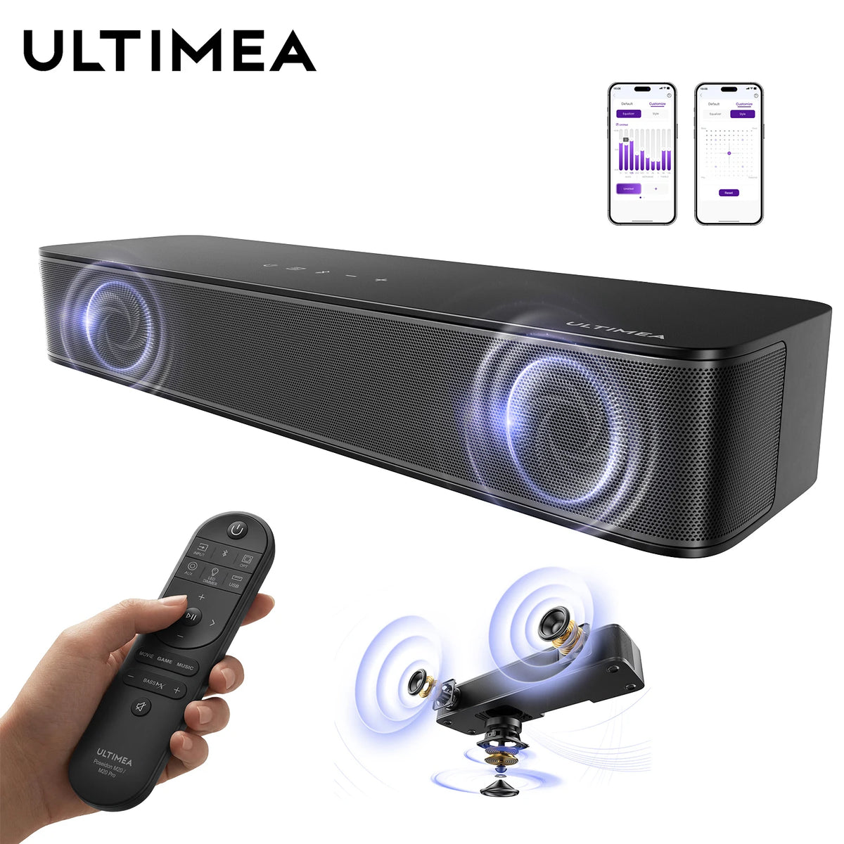 Barra de Sonido Compacta ULTIMEA de 120W y 2.1 Canales para TV, Subwoofer Integrado de 3 Pulgadas, Altavoces con Bluetooth 5.4