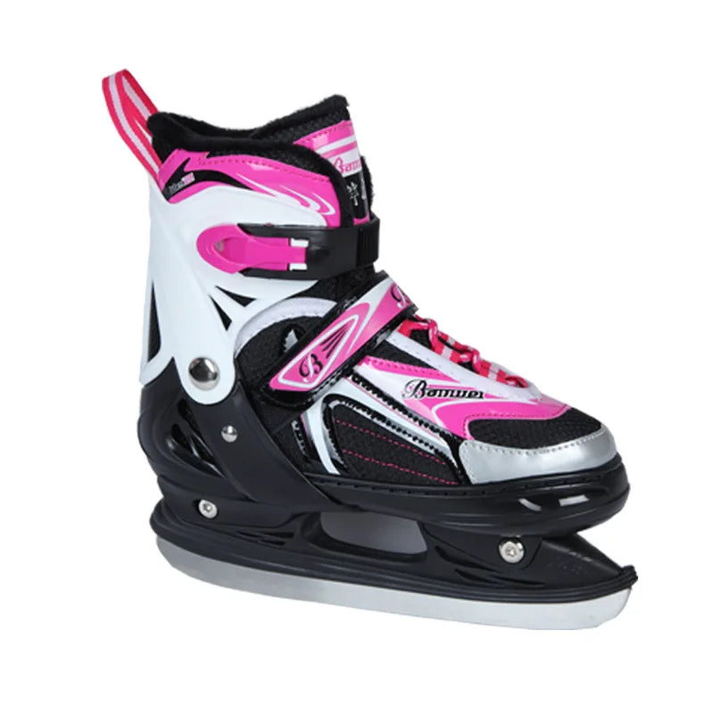 Patines de hielo y patines de ruedas de tamaño ajustable con forro térmico grueso y cálido para niños, hombres y mujeres.