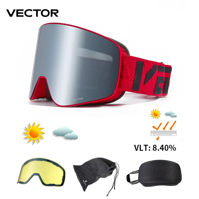 Gafas de Esquí VECTOR de Doble Capa Antivaho con Absorción Magnética, Cilíndricas, UV400, para Hombre y Mujer, Gafas de Snowboard POC
