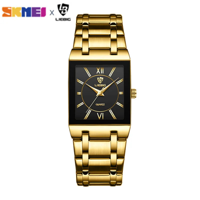 Reloj LIEBIG para hombre, de lujo, con correa de acero, movimiento de cuarzo dorado, resistente al agua, reloj de pulsera dorado para mujer, reloj masculino.