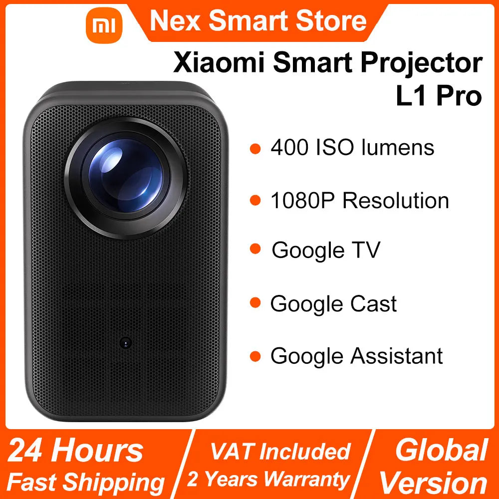 Proyector inteligente Xiaomi L1 Pro, Google TV 400 lúmenes ISO, resolución física 1080p, enfoque automático y corrección automática de la clave, Audio Dolby
