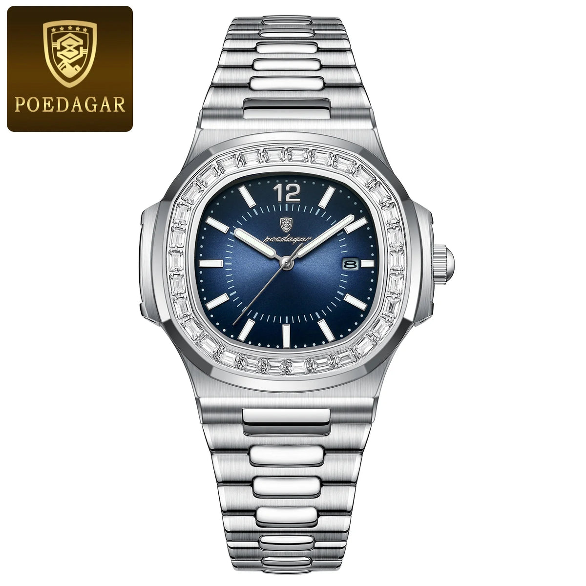 Reloj de pulsera para hombre POEDAGAR de lujo, cuadrado, resistente al agua, con fecha, luminoso, de cuarzo, de acero inoxidable, estilo ejecutivo y a la moda