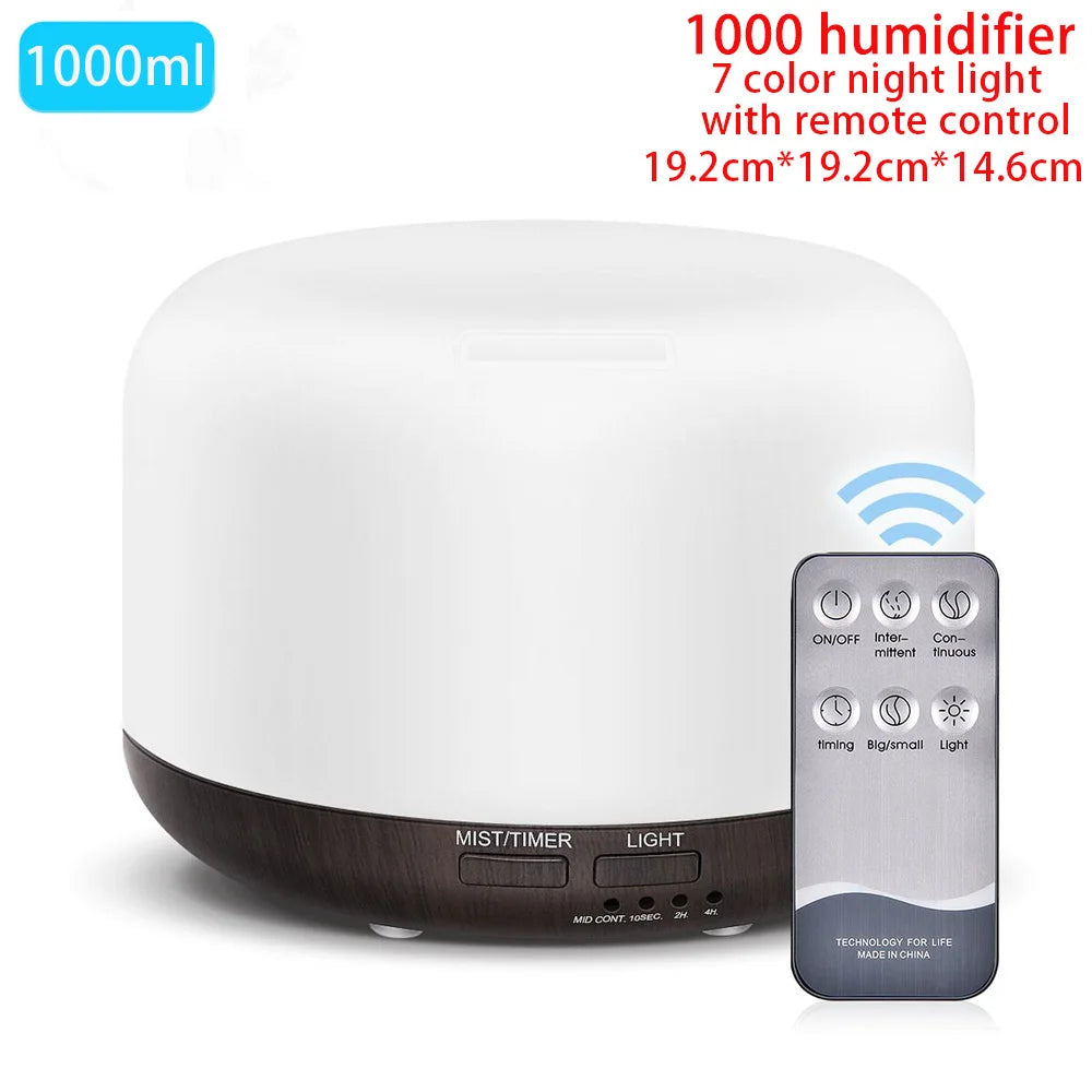 Difusor de aceites esenciales aromaterapia Humidificador de aire ultrasónico Control remoto automático Humidificador 300 500 1000ml
