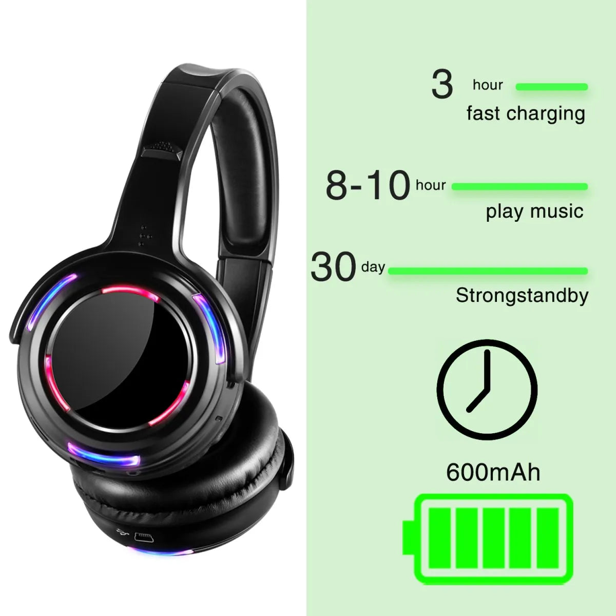 Auriculares Profesionales Inalámbricos RF de 500m de Alcance para Silent Disco con 10 LED y 3 Transmisores - Ideales para DJ, Clubes, Fiestas, Reuniones y Transmisiones