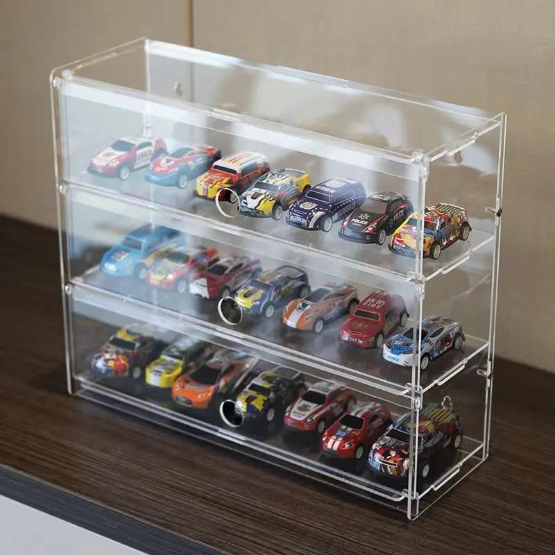 Vitrina de acrílico para modelos de coche, transparente, a prueba de polvo, para Hot Wheels, caja de almacenamiento multicapa, para modelos de coches de carreras a escala 1/64