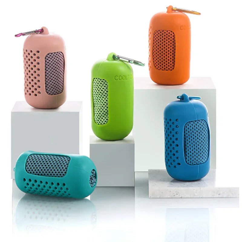 Mini toalla fría portátil de Gel de sílice, fibra de poliéster, toalla de refrigeración para exteriores, Fitness, deportes, gimnasio, correr, secado rápido