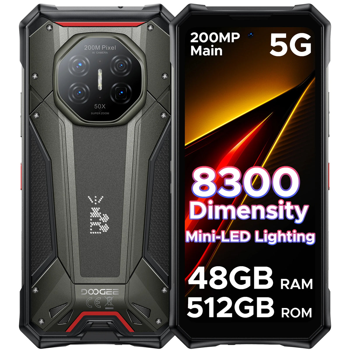 Smartphone robusto DOOGEE S300 Pro 5G, 6,78", 120Hz, Dimensity 8300, cámara de 200MP, batería de 11000mAh, 48GB(16+32GB), 512GB, Android 16, NFC, compatible con Google Play