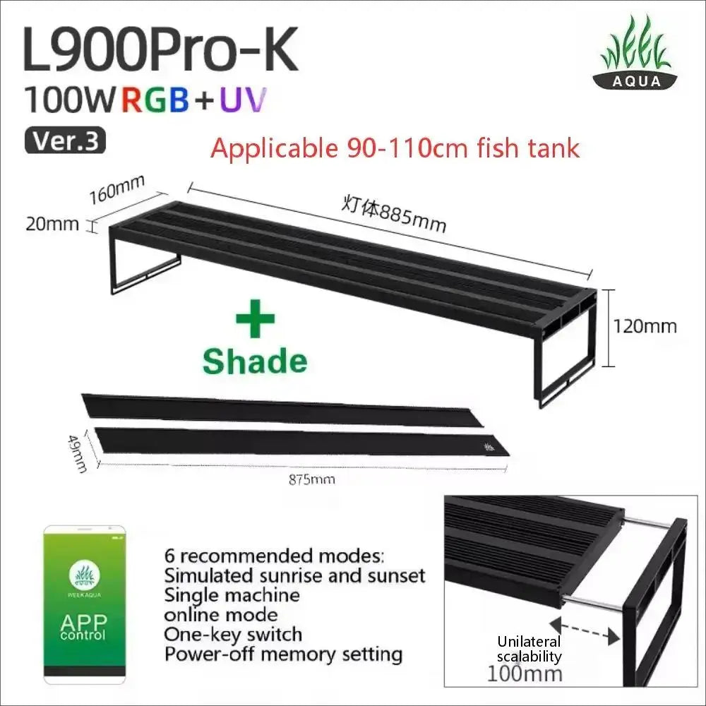 WEEK AQUA L Series V3 RGB+UV Full Spectrum LED Aquarium Light APP Bluetooth Dimmable Planted Tank Aquatic Plant Grow Lamp