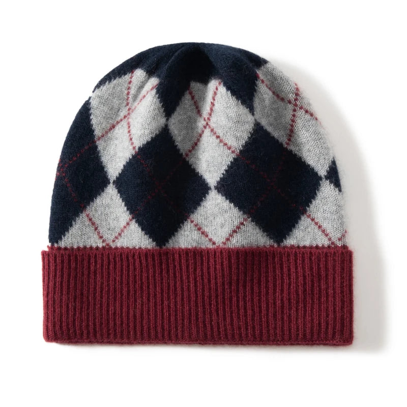 MERRILAMB-gorros a cuadros tonificantes para hombre y mujer, gorro informal suave de Cachemira 100%, gorros de punto a la cadera, gorros cálidos para Otoño e Invierno