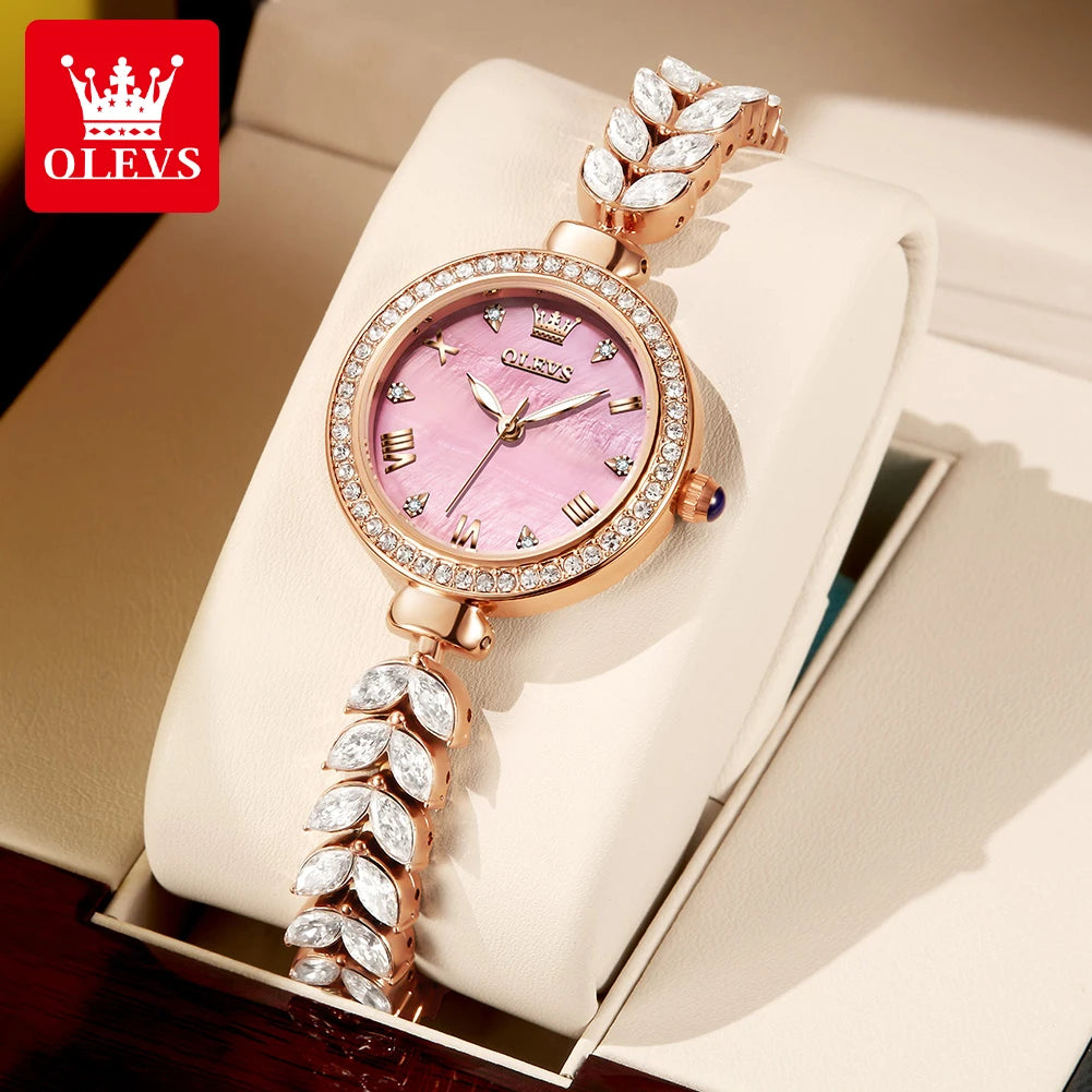 Reloj de cuarzo para mujer OLEVS con correa de acero y diamantes incrustados 9971