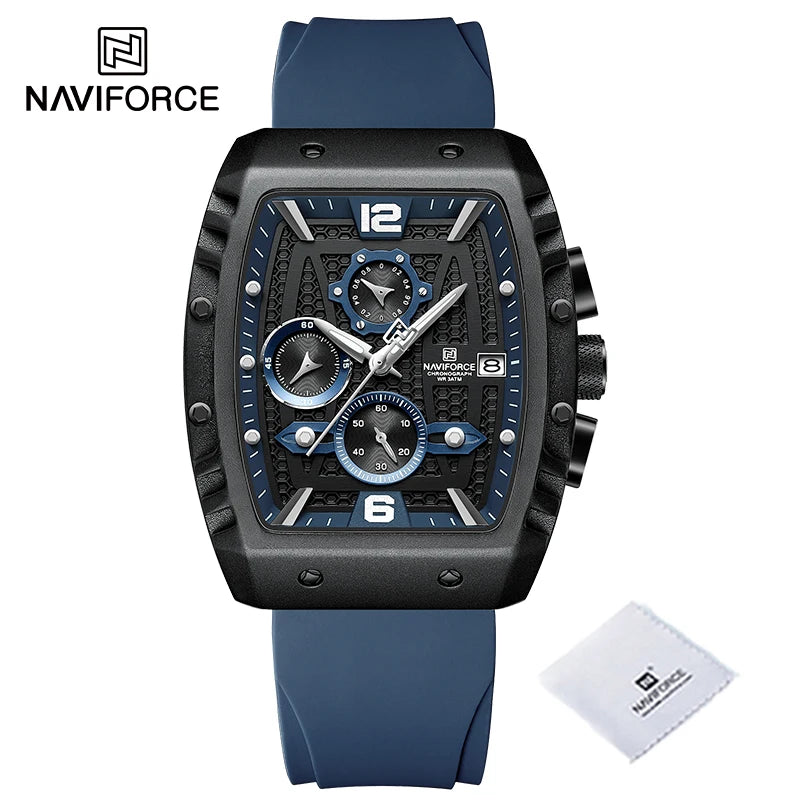 Reloj de cuarzo multifunción NAVIFORCE para hombre, deportivo, resistente al agua, con correa de silicona, calendario y cronógrafo, modelo NF8025