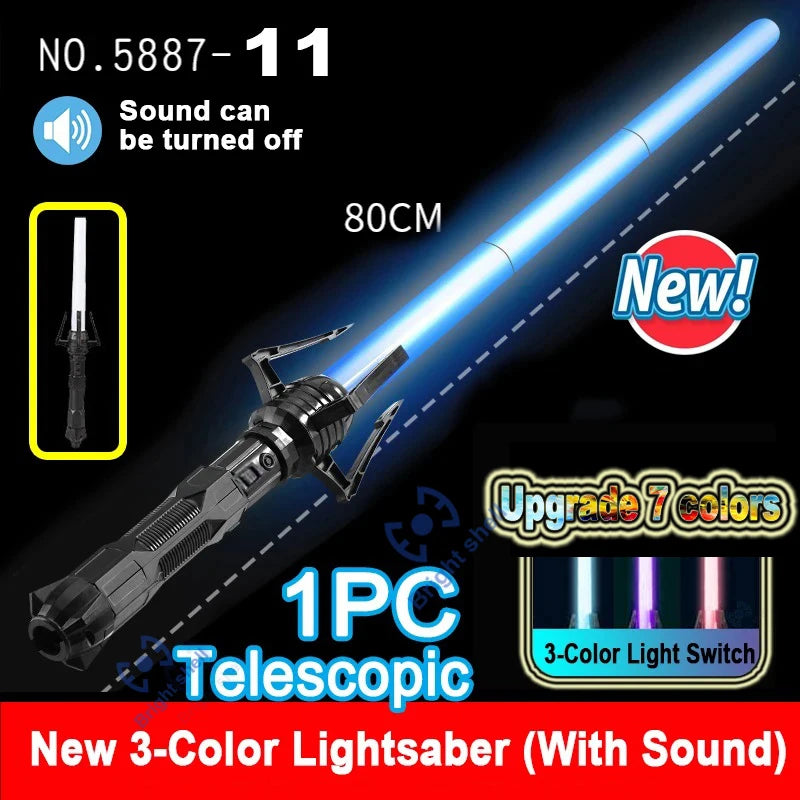 Sable de luz de 80 cm, juguete de espada láser RGB, sable de luz con 7 colores intercambiables, juguete telescópico Force FX FOC con efectos de sonido, espada Jedi para niños, regalo para niños