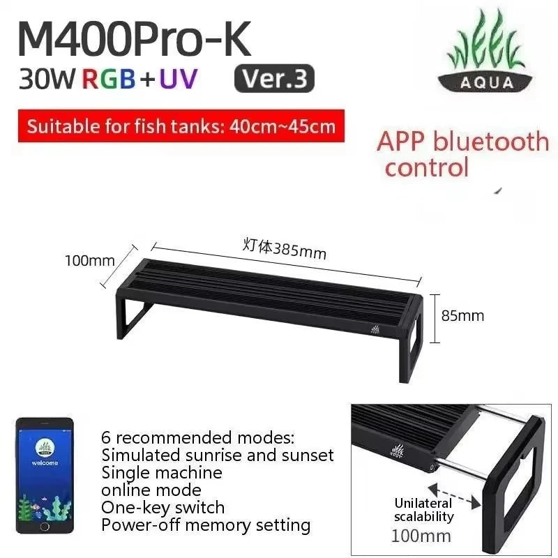 WEEK AQUA M Series V3 and Extendable Bracket RGB+UV Full Spectrum LED Plant Lamp APP Control Planted Tank Fish Tank Lighting