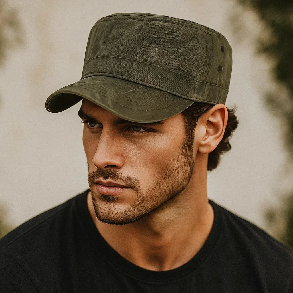 Gorra militar de lona encerada para hombre, impermeable, estilo cadete, diseño único, gorra vintage de copa plana
