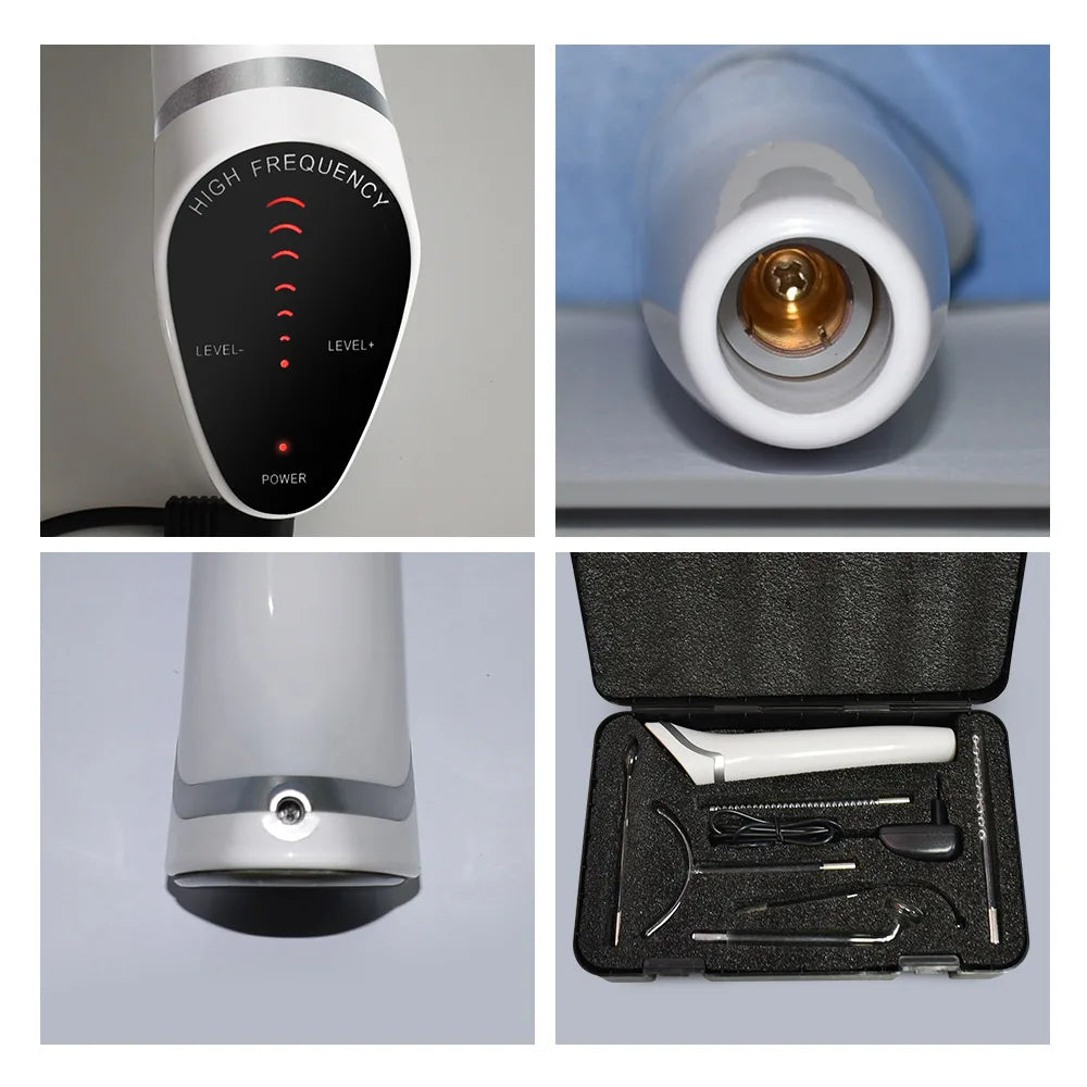 Varita de electrodo de alta frecuencia 6 en 1 con tubo de vidrio de electroterapia de neón, eliminador de acné, cuidado de la piel, dispositivo de belleza para peluquería facial