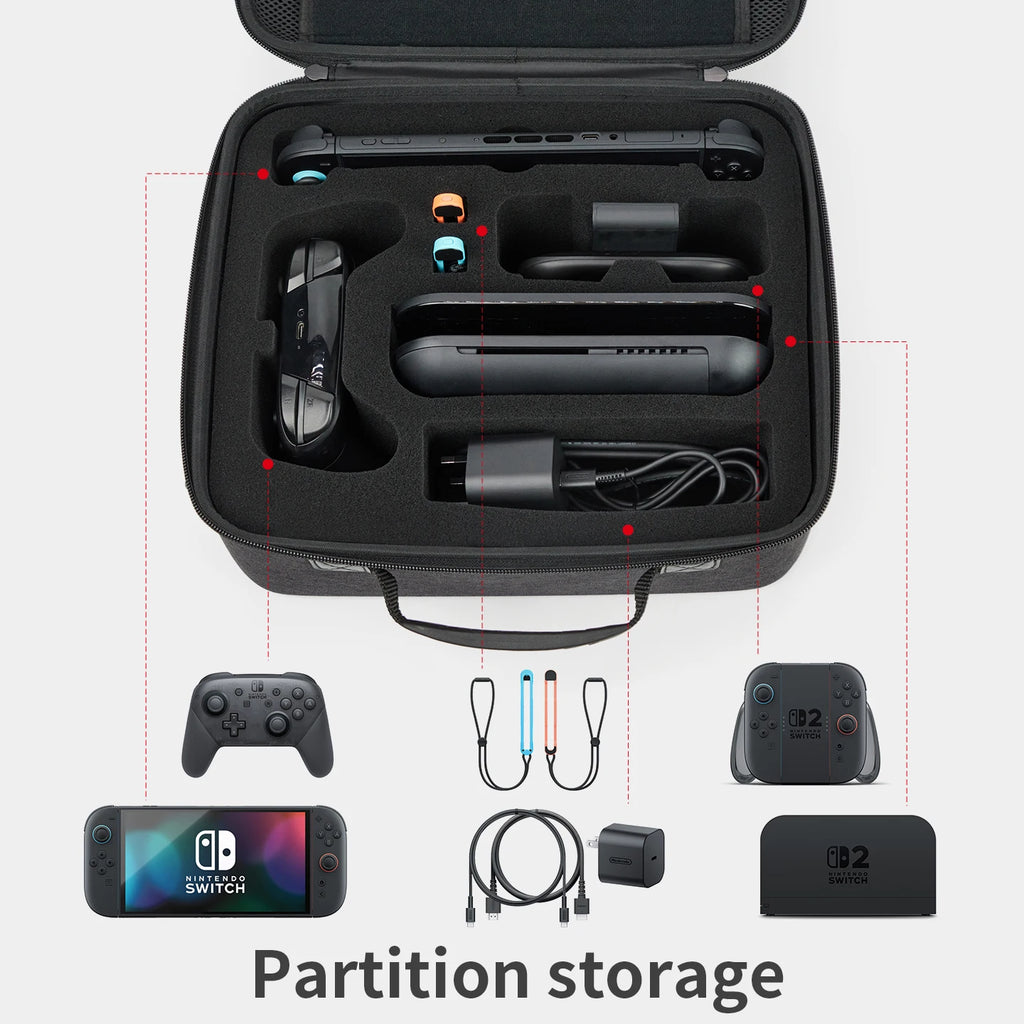 Estuche de transporte para Switch 2, bolsa de almacenamiento de viaje protectora portátil de gran capacidad para accesorios Switch 2