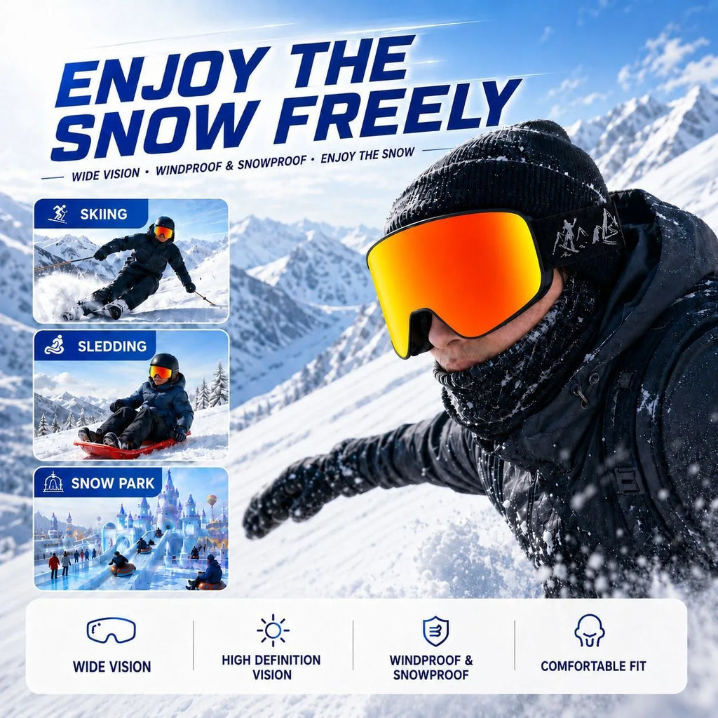 Gafas de esquí antivaho con protección UV400, gafas para snowboard, gafas de esquí resistentes al viento para deportes de invierno, gafas para esquí para hombres y mujeres.