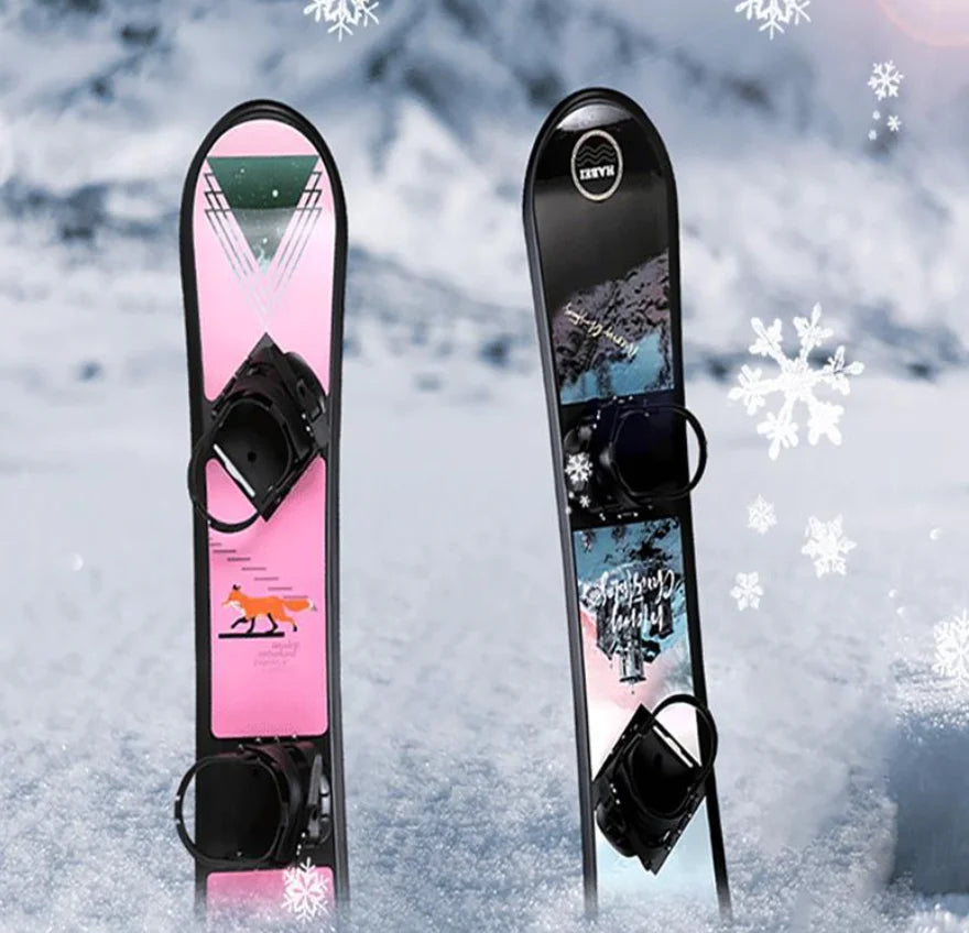 Equipo de snowboard al aire libre en parque de snowboard para niños adultos.