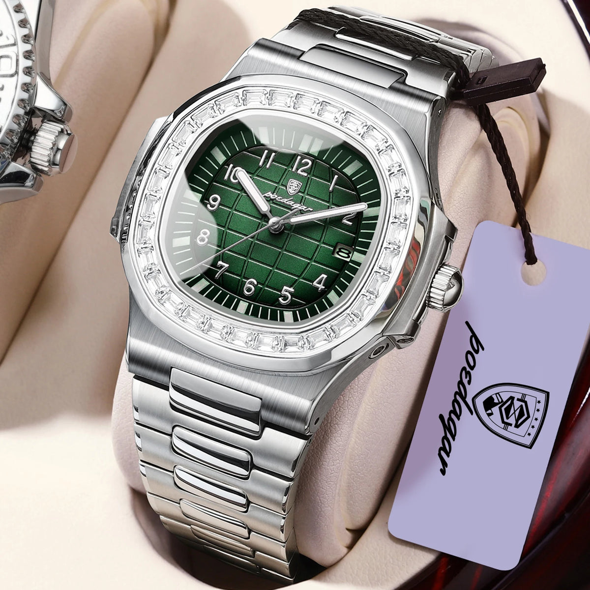 Reloj de pulsera para hombre POEDAGAR Fashion Square, con fecha, acero inoxidable, casual, de alta calidad, resistente al agua, luminoso, de cuarzo