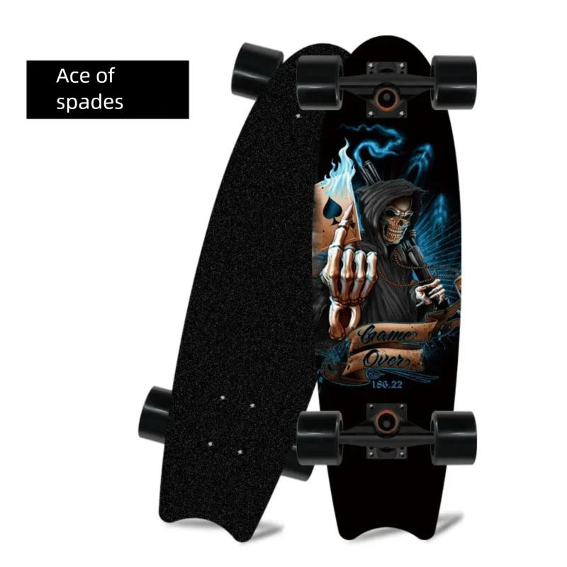 Patineta de madera de arce con cuatro ruedas y diseño de cola de pez, ideal para principiantes, para desplazarse y practicar patinaje urbano.