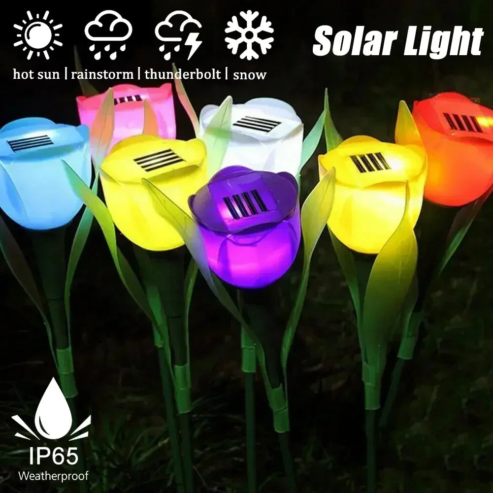 Luces solares de tulipanes, decoración para jardín, patio y fiestas, LED impermeable, estaca para césped, luz solar exterior color blanco cálido