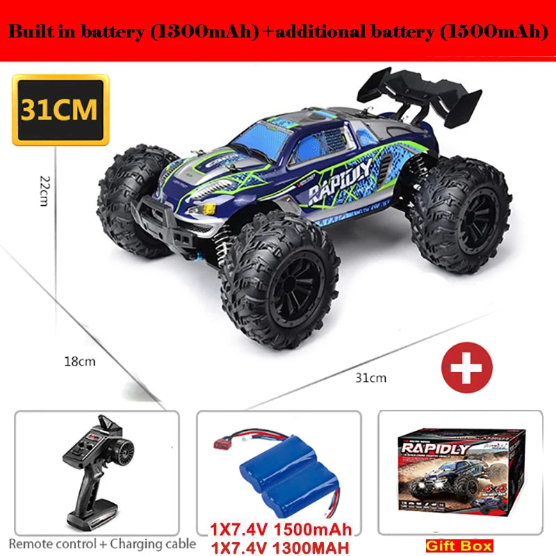 Coches RC de 50 u 80 km/h, escala 1/16, todoterreno, derrape, 4WD con LED, control remoto 2.4G, camión monstruo impermeable, regalo de juguete para adultos y niños