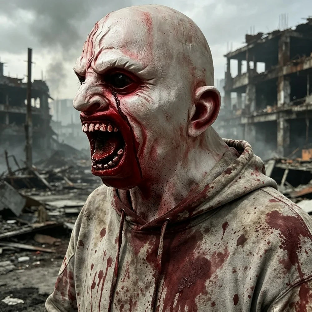 Bloody Zombie Full Head Latex Mask With Neck Piece Horror Halloween Cosplay Haunted House Party Costume Props