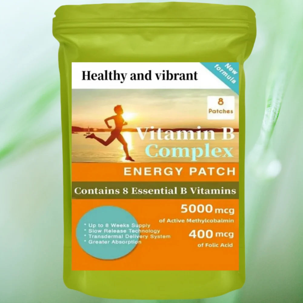 Parches complejos de vitamina B Suministro de 8 semanas, contiene todas las vitaminas 8 B en vitaminas B1, B2, B3, B5, B6, B12, biotina y ácido fólico