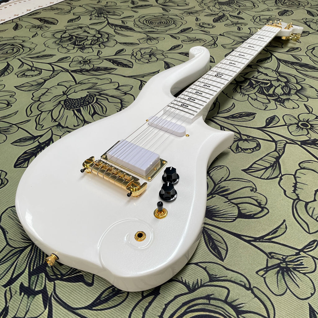Guitarra Eléctrica White Cloud Prince, Diapasón de Arce con Herrajes Dorados, Guitarra Eléctrica Ideal para Principiantes
