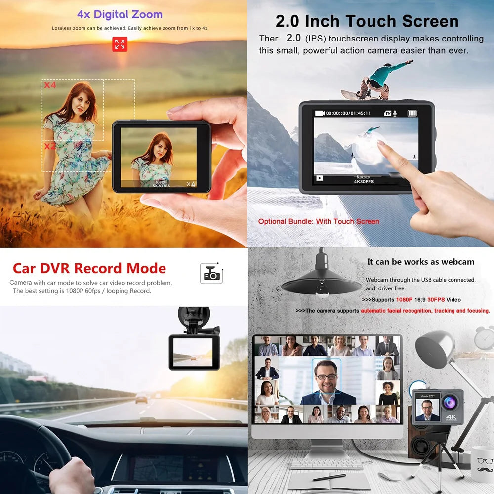 Cámara de acción 5K 4K Ultra HD con doble pantalla, estabilización electrónica de imagen (EIS) y función antivibración, ideal para deportes, 170. °   Cámara de gran angular con WiFi y control remoto, 50MP, para fotogr