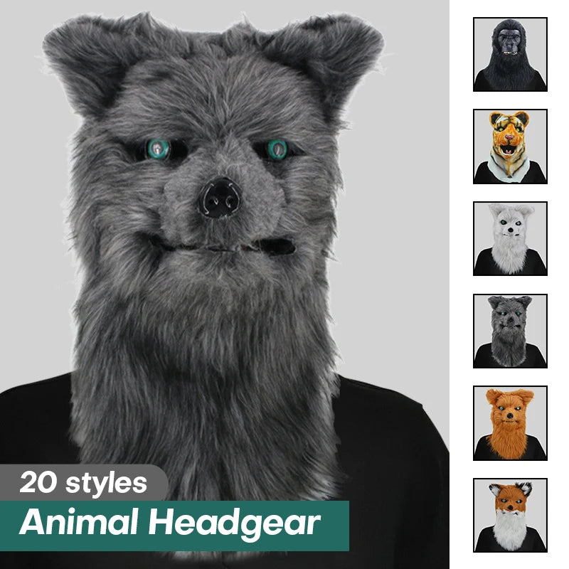 Máscara de zorro de felpa con boca móvil para Halloween, máscaras de cabeza completa de perro y Lobo, máscara de Animal realista, accesorios de disfraces de fiesta de Halloween