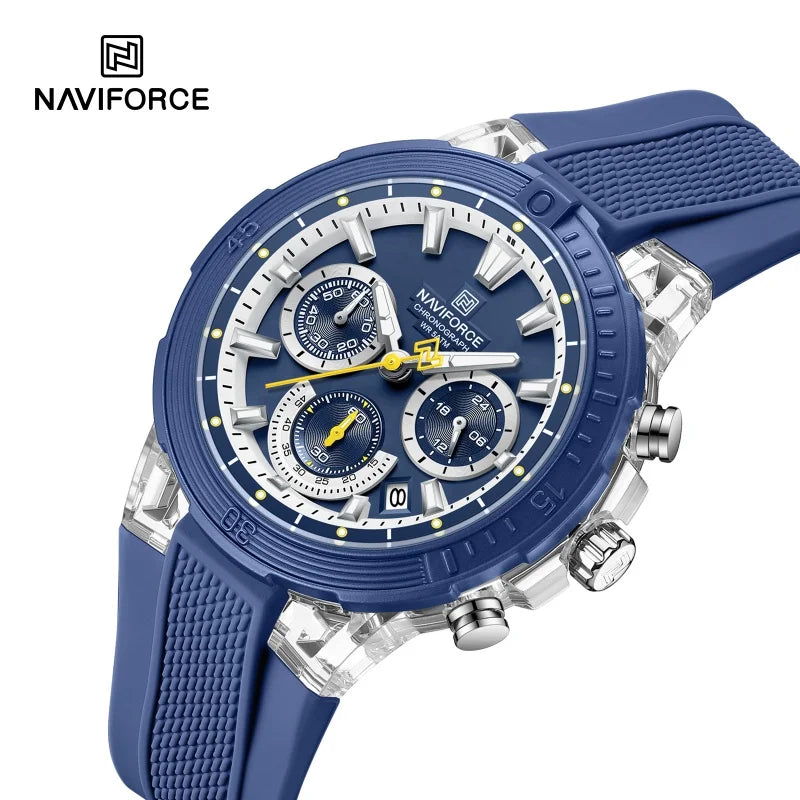 Reloj deportivo cronógrafo NAVIFORCE para hombre, cuarzo, resistente al agua 50M, reloj 24 horas, correa de silicona, reloj de moda para hombre al aire libre