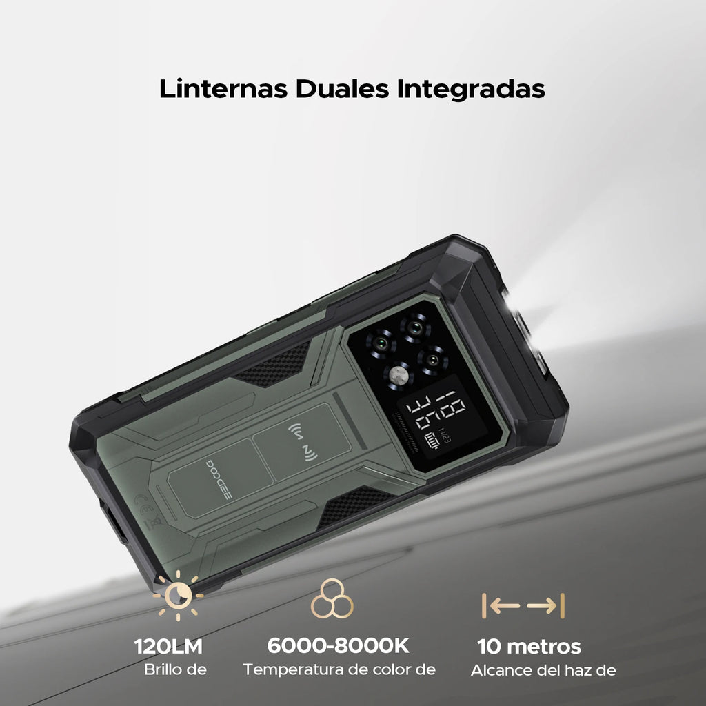 Smartphone rugerizado DOOGEE S200 Max 36GB+512GB 22000mAh 66W Doble linterna LED Pantalla trasera de 1.32" Dimensity 7050 108MP NFC
