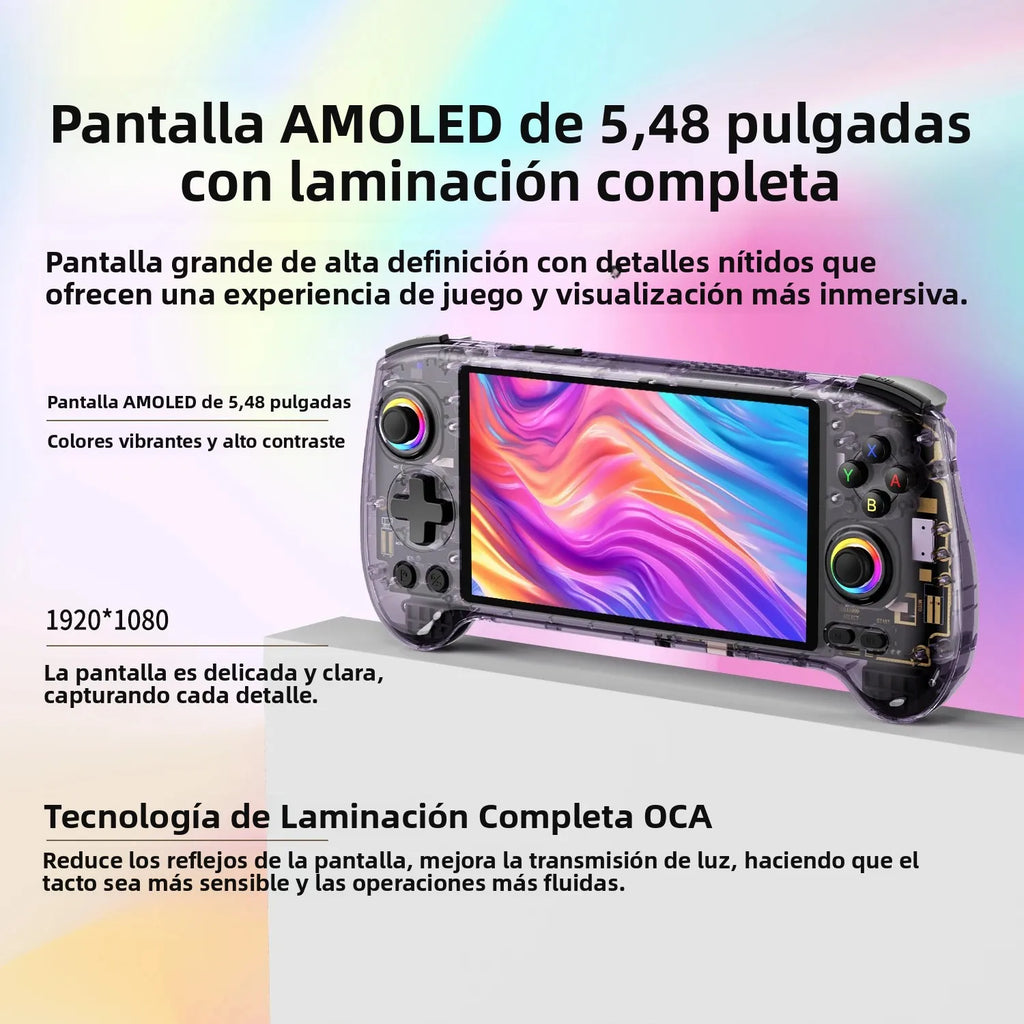 Consola de Juegos Portátil Anbernic RG557, Pantalla AMOLED de 5.48'', Android 14, Batería de 5500 mAh, Reproductor de Videojuegos, Compatible con Streaming, WIFI, IA y Bluetooth