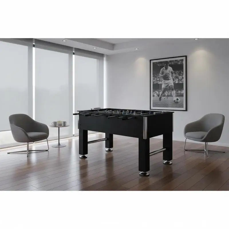 Mesa de futbolín de acero negro 140x74,5x87,5 cm, sala de juegos, sótano, cueva de hombre, recreación, regalo del Día del Padre, fiesta de verano