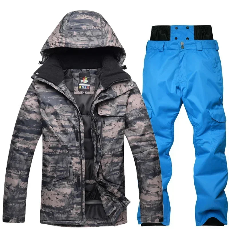 Ropa de Snowboard para Hombre, Conjunto de Traje de Esquí Súper Cálido con Camuflaje, Chaqueta Impermeable, Cortavientos y Transpirable para Escalar Montañas