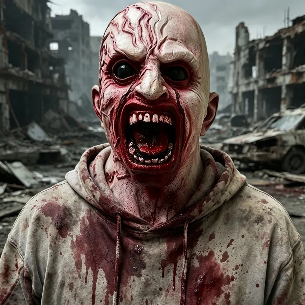 Bloody Zombie Full Head Latex Mask With Neck Piece Horror Halloween Cosplay Haunted House Party Costume Props