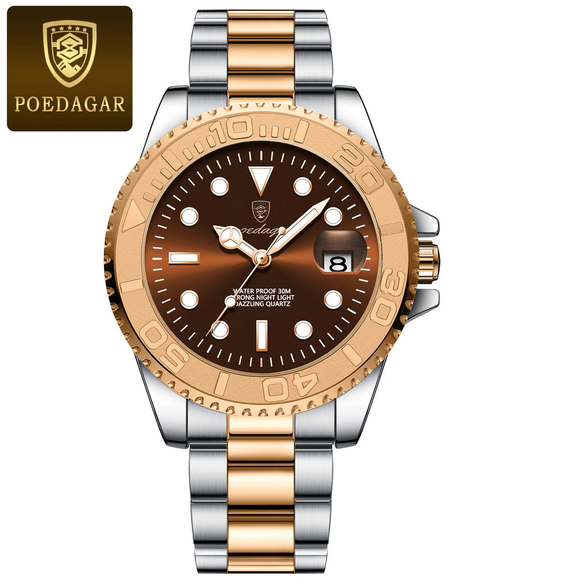 Reloj de cuarzo original para hombre POEDAGAR, de acero inoxidable, con fecha, moderno, resistente al agua, luminoso y clásico.