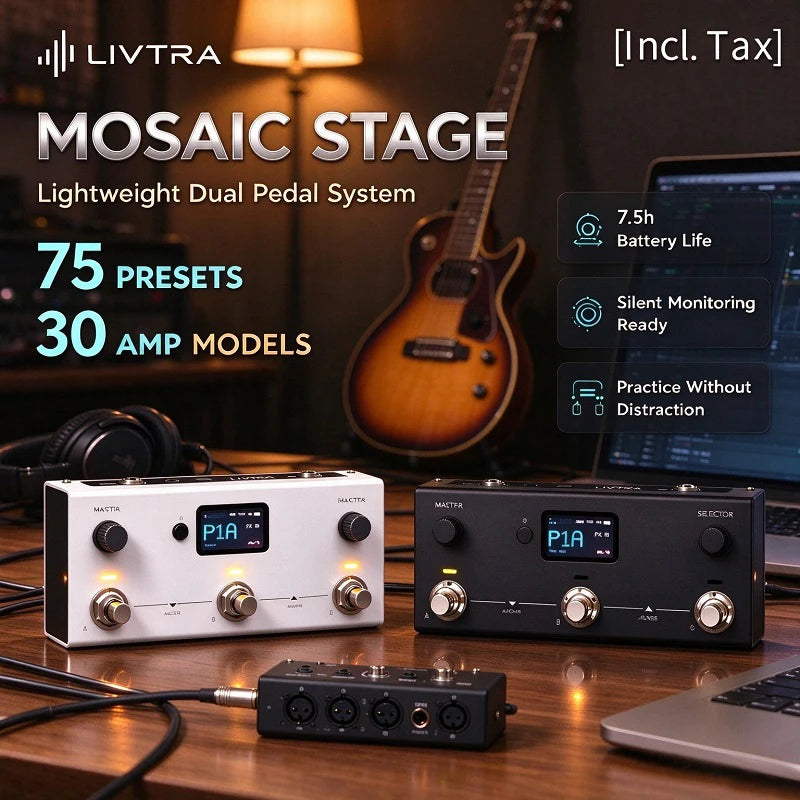 Pedal de Múltiples Efectos de Fábrica con 75 Ranuras y 48 Efectos, USB Tipo-C, Audio MIDI, NAM para Guitarra Acústica, Bajo y Eléctrica, Efecto de Ganancia MOSAIC