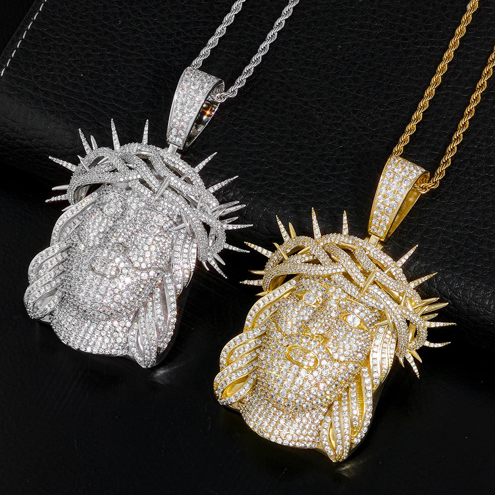Collar de Joyería Hip Hop Personalizado HHIOK con Colgante de Jesús en Plata de Ley 925 con Incrustaciones de Moissanita VVS, Pasa la Prueba del Diamante
