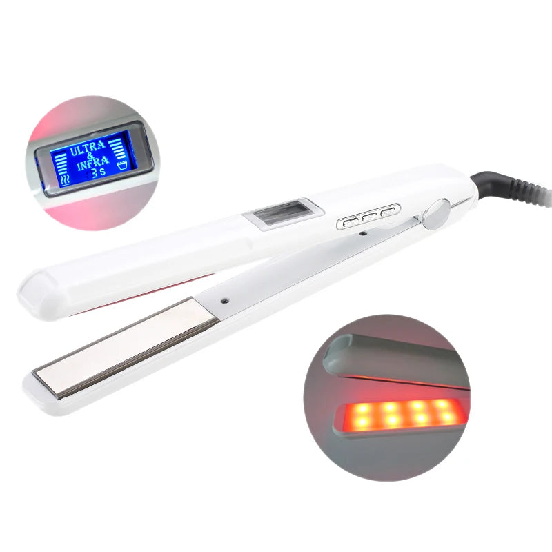Plancha de Pelo Profesional con Ultrasonido e Infrarrojos para el Cuidado del Cabello Frío, Repara el Cabello Dañado, Encrespado y Seco, Herramienta de Estilizado