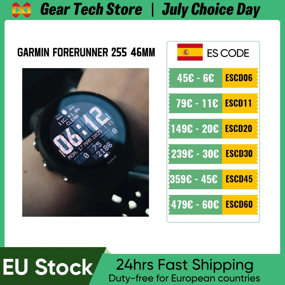 Reloj deportivo inteligente Garmin Forerunner 255 de 46 mm con NFC, 4 GB de RAM, Bluetooth, Wi-Fi, estilo básico