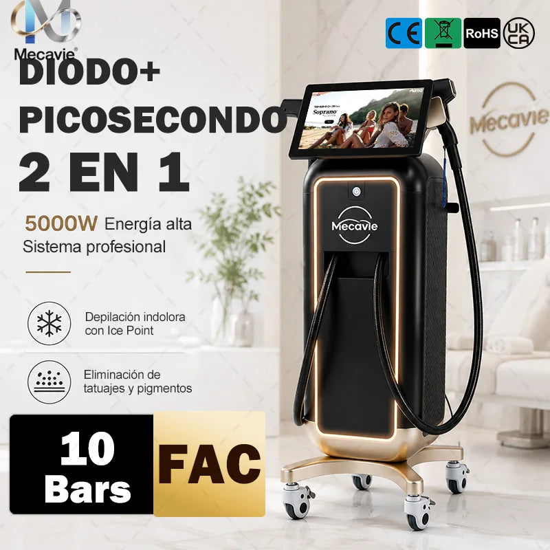 NUEVA Máquina Profesional de Depilación Láser de Diodo 2 en 1 FAC 6000w 2026, Máquina de Eliminación de Tatuajes Pico Qswitch ND YAG, 6 Ondas 808NM