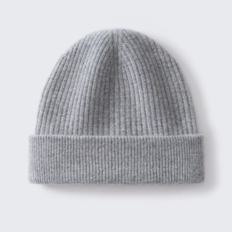 Gorro 100% de cachemira de primera calidad para mujeres y hombres, gorro de invierno casual para exteriores, unisex, cálido para esquiar, de doble capa, grueso, sin costuras, de punto acanalado.