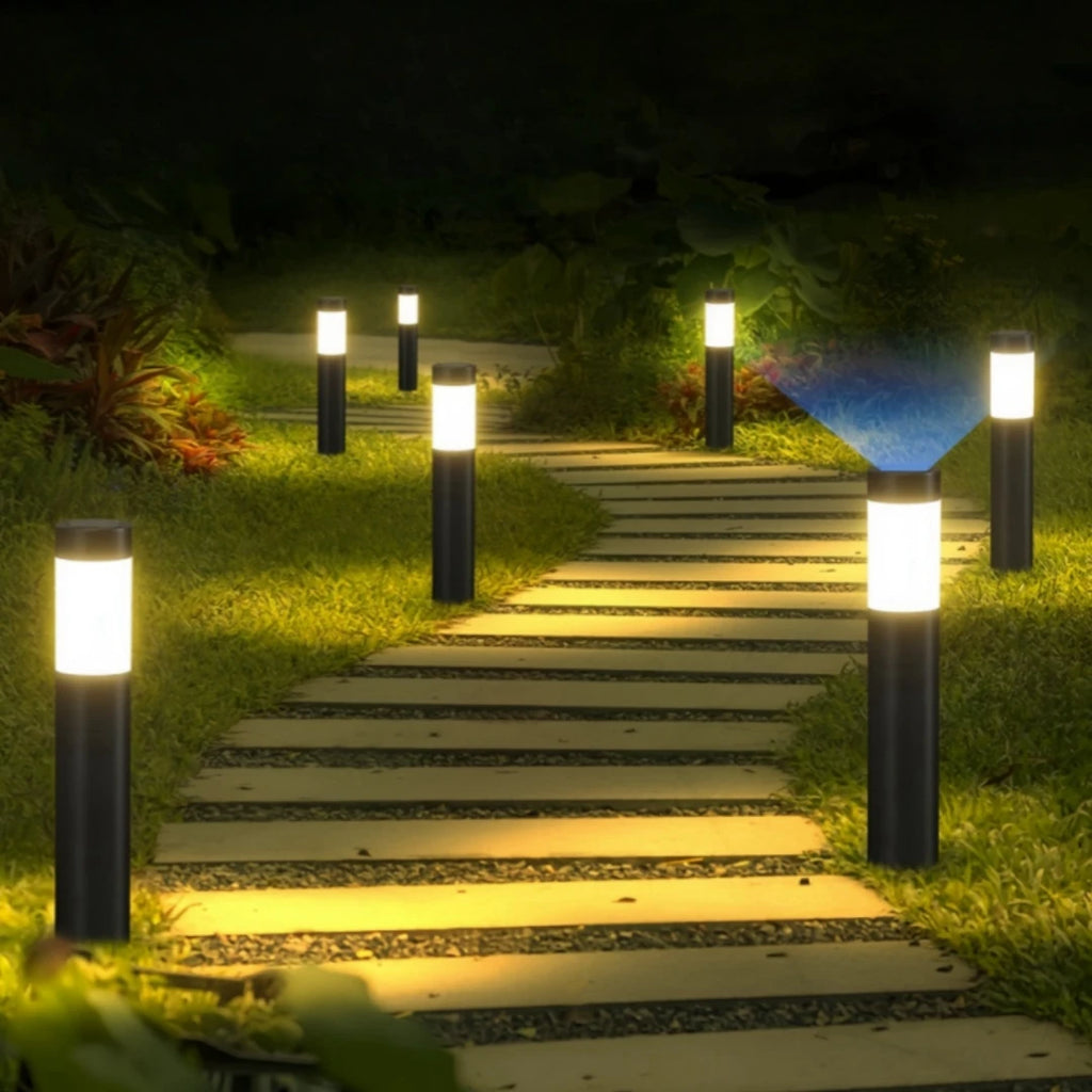 Luces LED solares modernas de acero inoxidable para senderos, lámparas cilíndricas mejoradas para patio, jardín, exteriores y decoración de pasillos