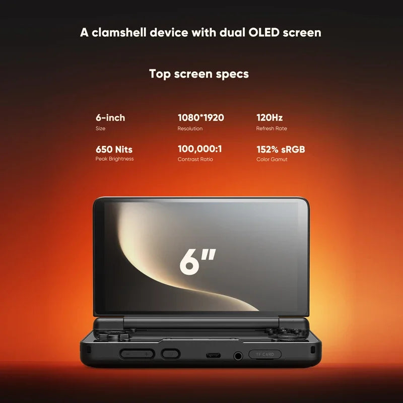 AYN THOR Clamshell Handheld Game Console 6" 120Hz AMOLED Snapdragon 8 Gen 2 4K DP Output Snapdragon 8 Gen 2 6000mAh 27W Fast Charge Retro Gaming Console