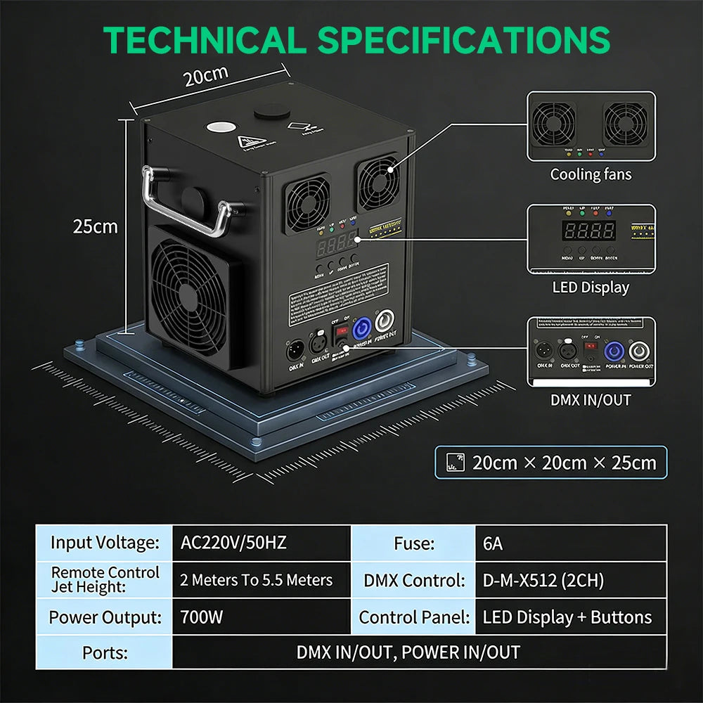 Máquina de chispas frías Podofo de 700 W, máquina electrónica de pulverización de flores para interiores y exteriores, máquina de fuegos artificiales para escenarios con control remoto y DMX512, máquina de efectos para
