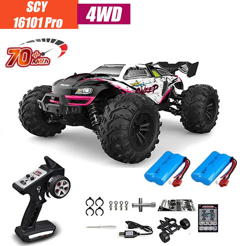 Coche RC MJX VS SCY 16101 16102 PRO 4WD 70 km/h 1/16 de alta velocidad, vehículo de control remoto todoterreno tipo monster, crawler eléctrico