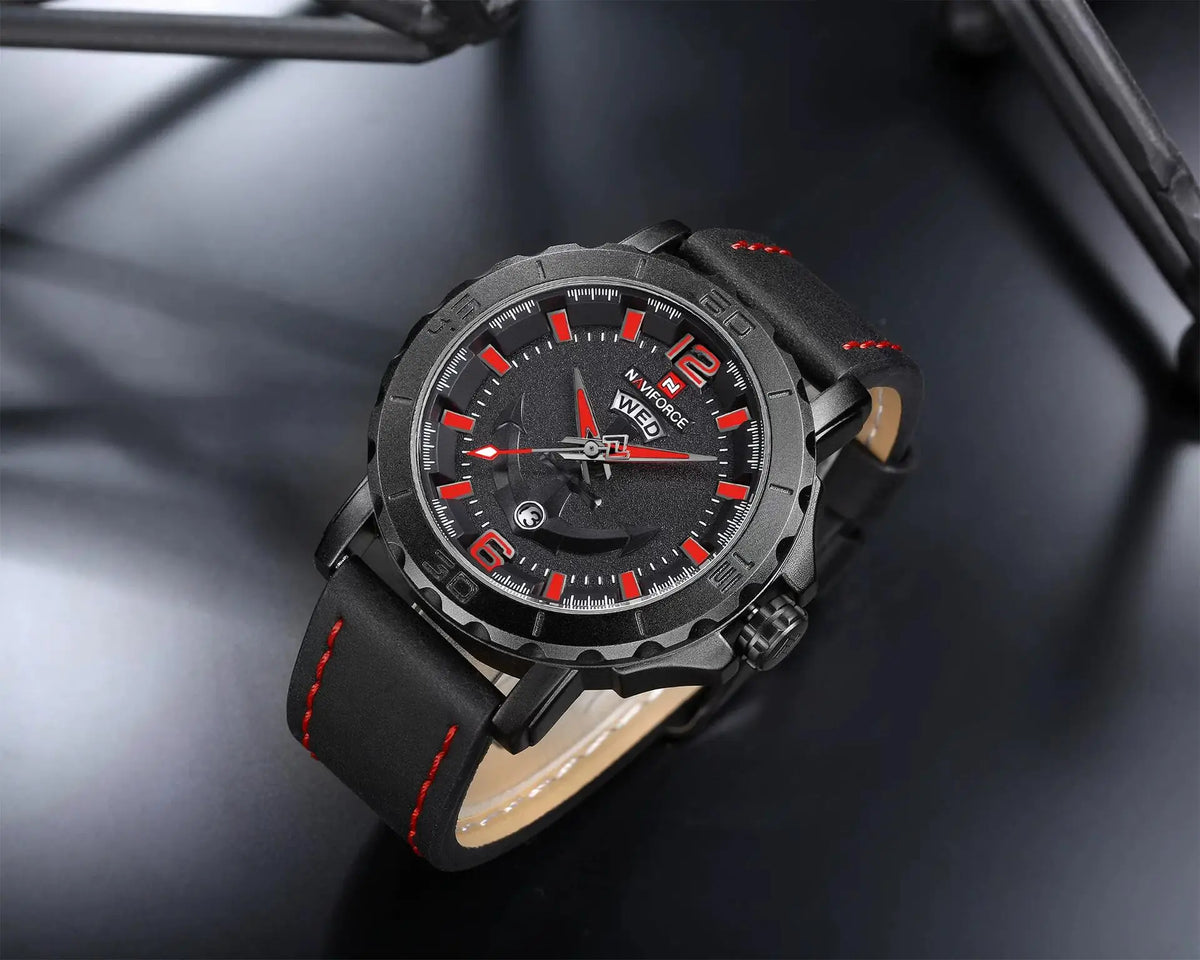 Reloj NAVIFORCE de marca de lujo con fecha, movimiento japonés, cuadrado, para hombre, de cuarzo, casual, militar, deportivo, de cuero